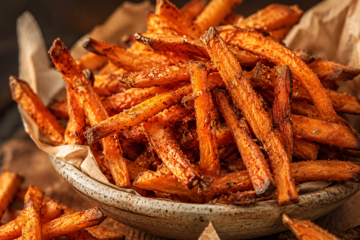 Seasoned sweet potato fries in a bowl